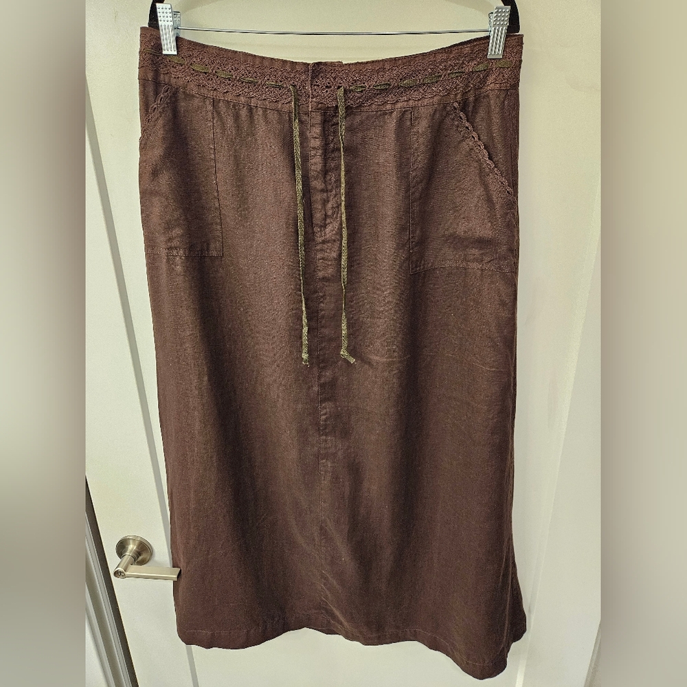 NWT - Linen E•COL•O•GIE Brown Midi Skirt - Size 14